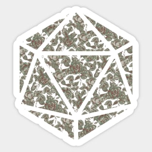 Sage Green and Red Gradient Rose Vintage Pattern Silhouette D20 - Subtle Dungeons and Dragons Design Sticker